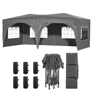 10 ft. x 20 ft. Gray Outdoor Heavy Duty Gazebo Portable Pop Up Canopy Party Tent with Sidewalls, Carry Bag, Weight Bag