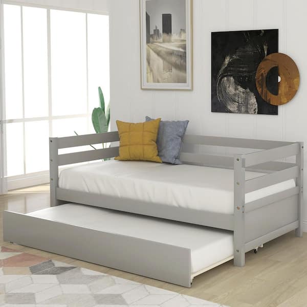 Gray Wood Frame Twin Size Daybed with Trundle