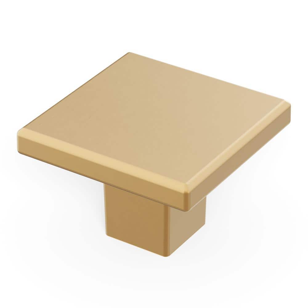 Brushed Brass Modern Square Cabinet Knob with Mounting Hardware