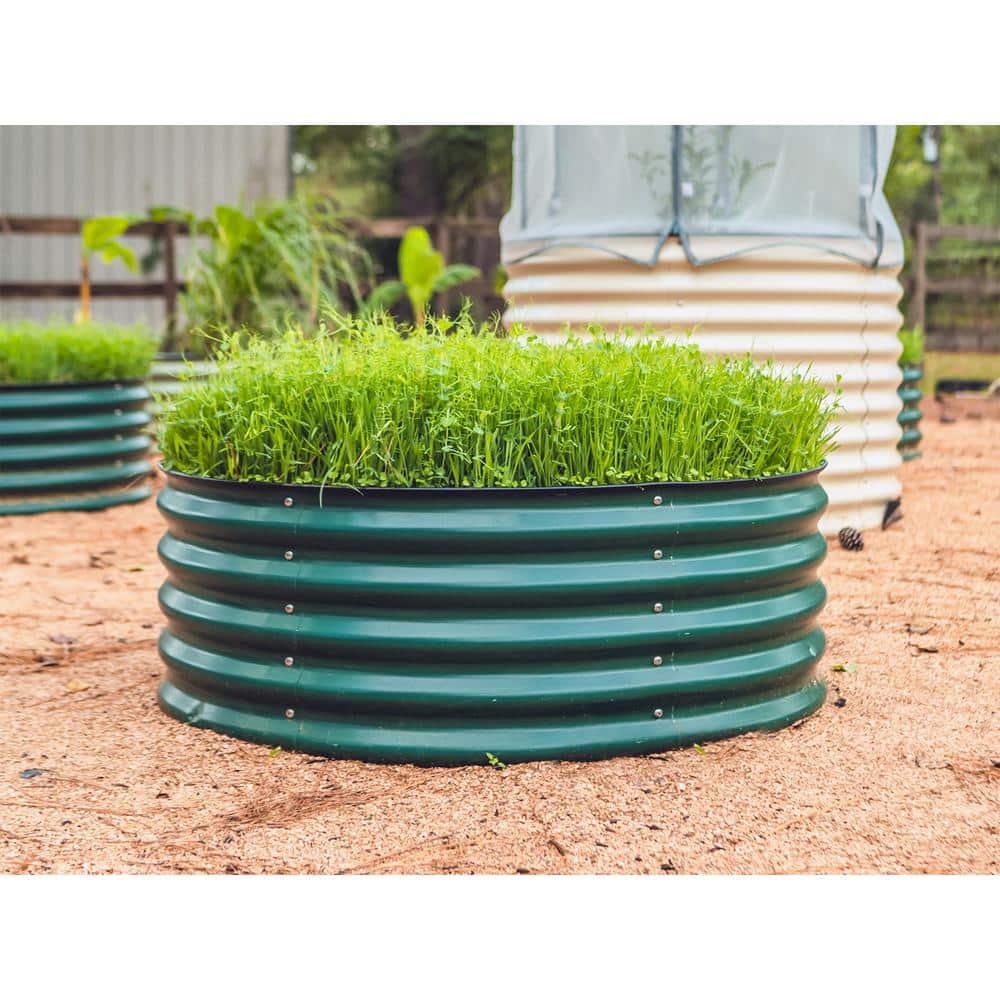 British Green 17" Tall Round Metal Outdoor Raised Garden Bed