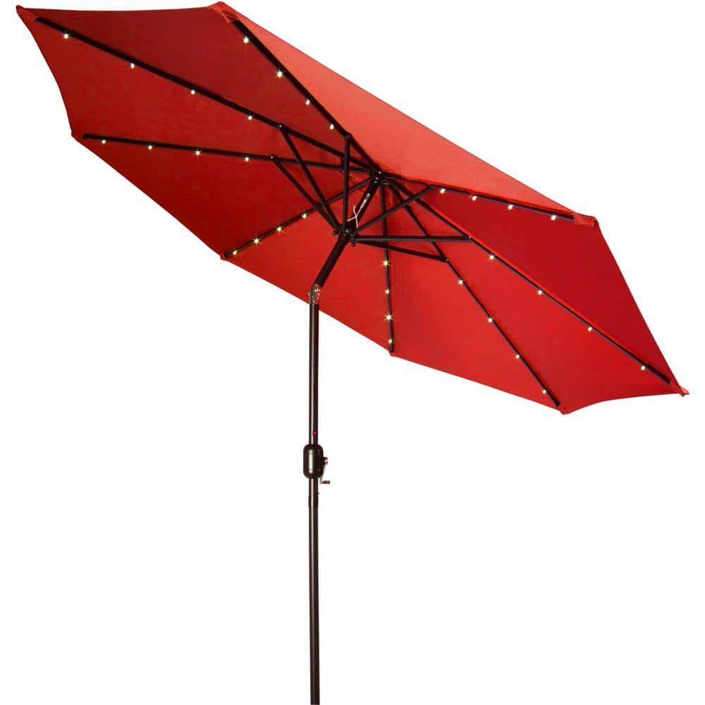 Trademark Innovations 9' Deluxe Solar Powered LED Lighted Patio Umbrella Red