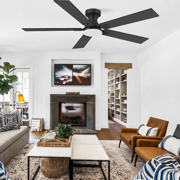 52 in. Smart Outdoor Indoor Black Ceiling Fan with LED Lights, Remote, Voice Control via Alexa, Dimmable, Quite DC Motor