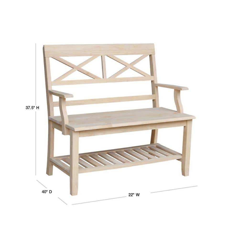 Unfinished Parawood Double X-Back Bench with Storage Shelf