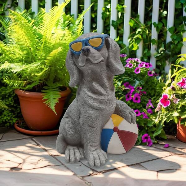 Liv & Skye Gray 11.75 in. x 12 in. Resin Frog with Solar Goggles