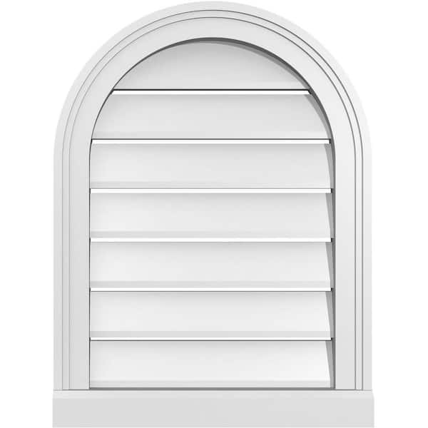 Ekena Millwork 18 in. x 24 in. Round Top White PVC Paintable Gable Louver Vent Functional