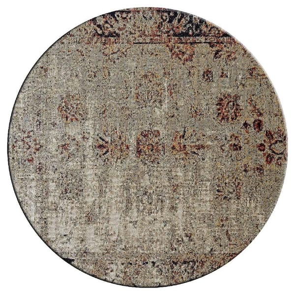 Modena Grey Abstract 8 ft. Round Area Rug