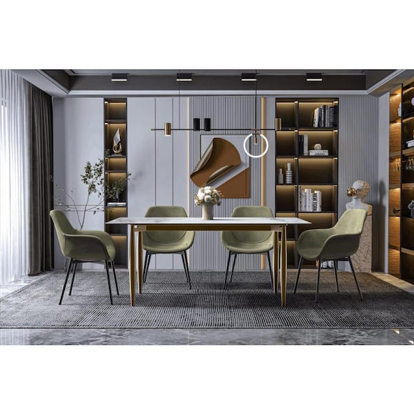 Leisuremod Zinti Modern Dining Table with 55 in. Sintered Stone Rectangular Wide Tabletop with Steel Base and Legs in Medium Grey