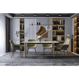 Zinti Modern Dining Table with 62 in. Sintered Stone Rectangular Wide Tabletop with Steel Base and Legs in Medium Grey