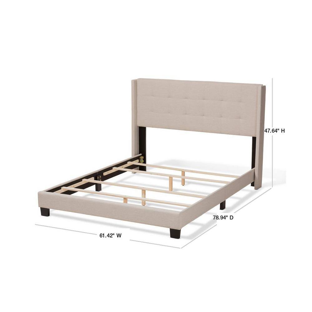 Beige Upholstered Full Bed with Tufted Headboard