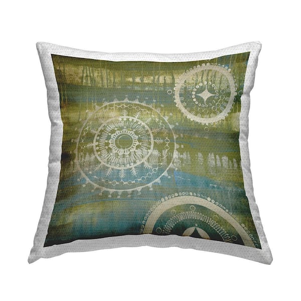 Green Boho Fractals Green Square Outdoor Throw Pillow