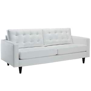 Empress 84.5 in. White Faux Leather 4-Seater Tuxedo Sofa with Square Arms