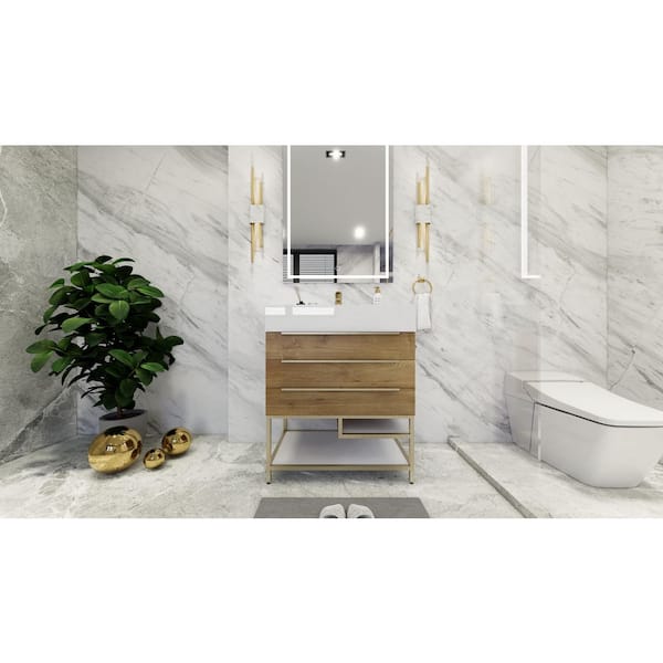 BV Better Vanity Bethany 30 in. W x 20 in. D x 36 in. H Single Sink Freestanding Bath Vanity in Oak with White Acrylic Top