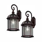 Twin Pack 1-Light Weathered Bronze Outdoor Wall Lantern Sconce