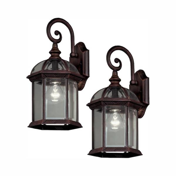Wickford 15.4 in. 1-Light Weathered Bronze Hardwired Outdoor Wall Light Lantern Porch Sconce with Clear Glass (2-Pack)