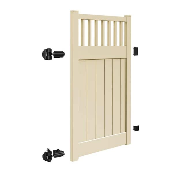 Barrette Outdoor Living Rainier 4 ft. x 6 ft. Sand Vinyl Closed Picket Fence Gate