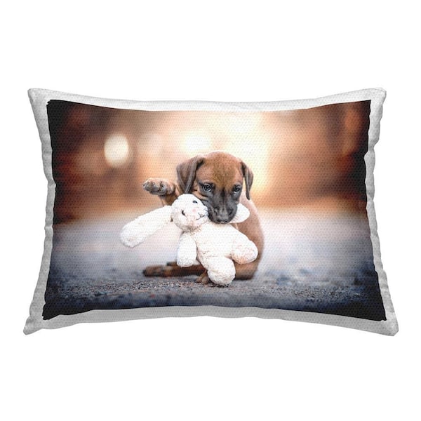 Stupell Industries Puppy with Stuffed Bunny Outdoor Printed Throw Pillow by Natalie Grosse