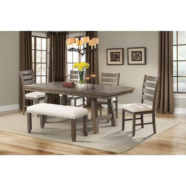 Picket House Furnishings Dex Dining 7-Piece Set-Table 4 Ladder Side Chairs and Bench
