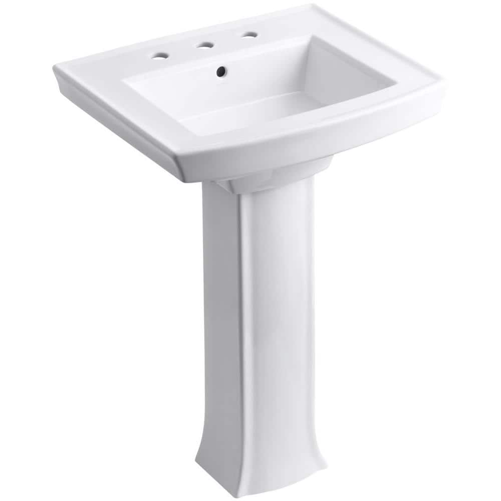 Kohler Archer Vitreous China Pedestal Combo Bathroom Sink In White With Overflow Drain K 2359 8 0 The Home Depot