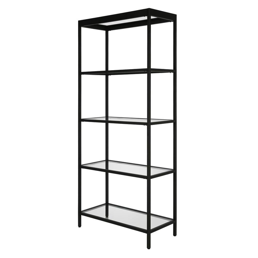 Alexis 70'' High Blackened Bronze Bookcase with Tempered Glass Shelves
