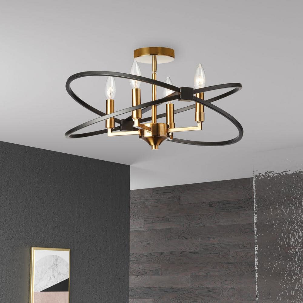 Paloma Vintage Bronze and Matte Black 4-Light Semi-Flush Ceiling Fixture