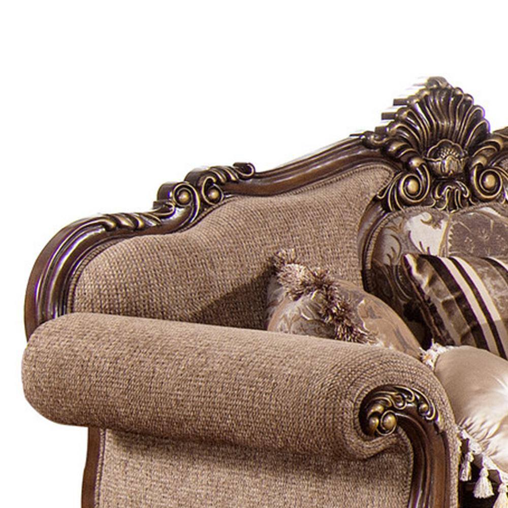 Traditional Cherry and Gold Trim Loveseat with Rolled Arms