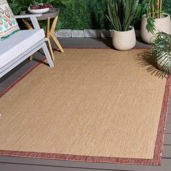 Courtyard 7 x 10 Beige/Red Border Area Rug