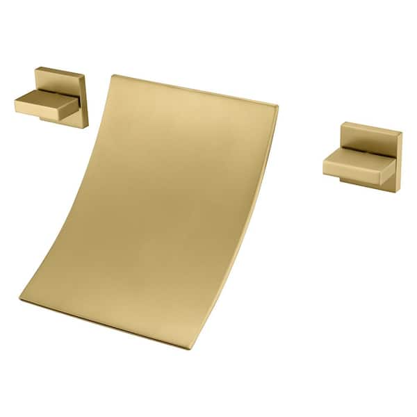 SUMERAIN Modern 2-Handle Wall Mounted Roman Tub Faucet with Waterfall Spout in Brushed Gold