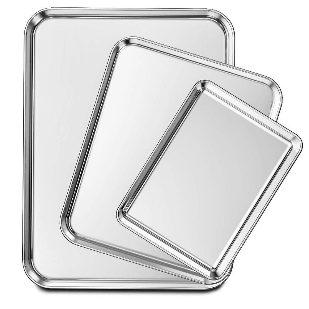 9/12/16 in. 3-Piece Non Toxic Stainless Steel Baking Sheet Pan Set for Home Cooking, Silver