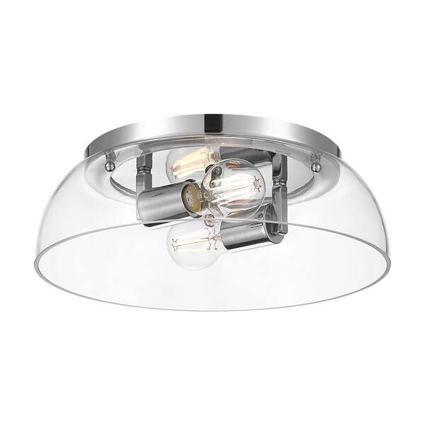 Golden Lighting - Duncan 14 in. 2-Light Chrome Transitional Flush Mount with Clear Glass Shade, No Bulbs Included