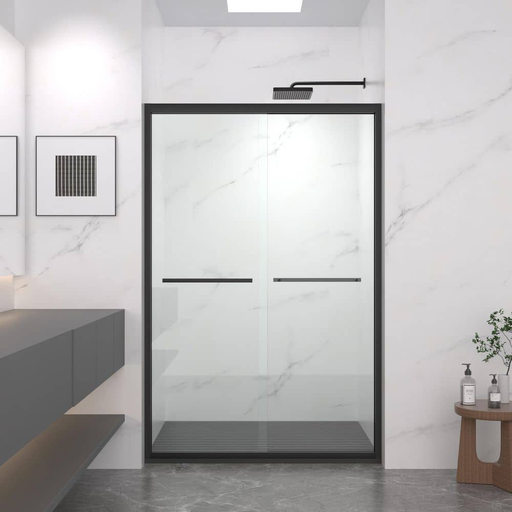 44-48 in. W x 72 in. H Aluminum Framed Sliding Shower Door in Matte Black Finish with 5/16 in. (8mm)Tempered Clear Glass price history on PriceWatchPro