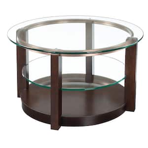 Benton 2-Piece 35 in. Espresso/Clear Medium Round Glass Coffee Table Set with Casters