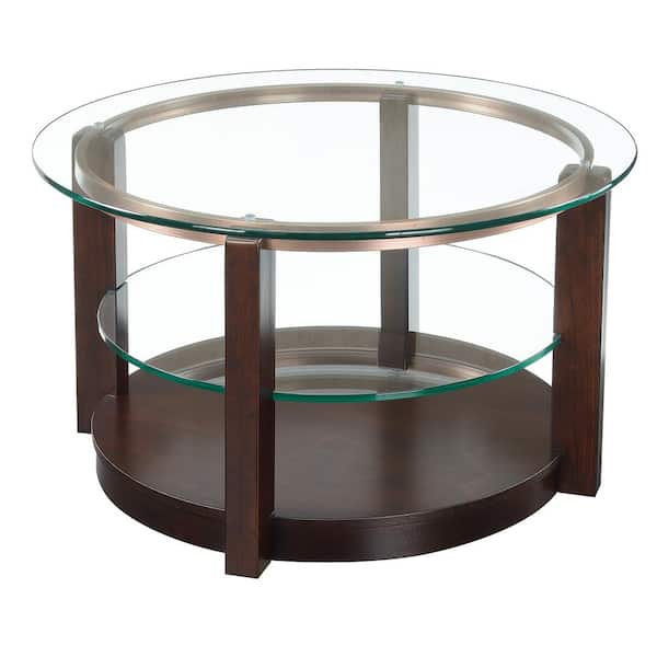Picket House Furnishings Benton 2-Piece 35 in. Espresso/Clear Medium Round Glass Coffee Table Set with Casters