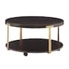 36 in. Espresso T-Brace Round Wood And Metal Coffee Table