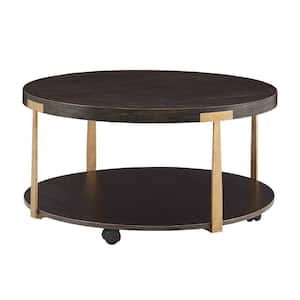 36 in. Espresso T-Brace Round Wood And Metal Coffee Table