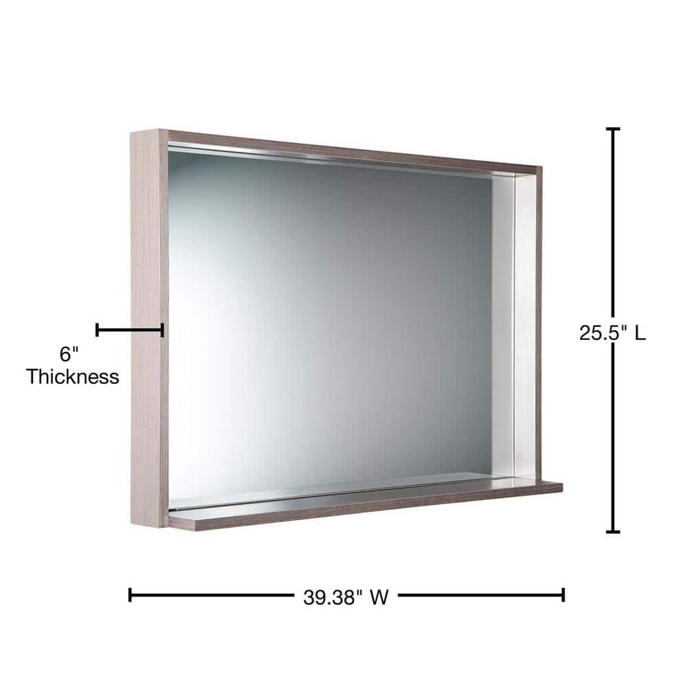 Modern Gray Oak Rectangular Bathroom Vanity Mirror with Shelf