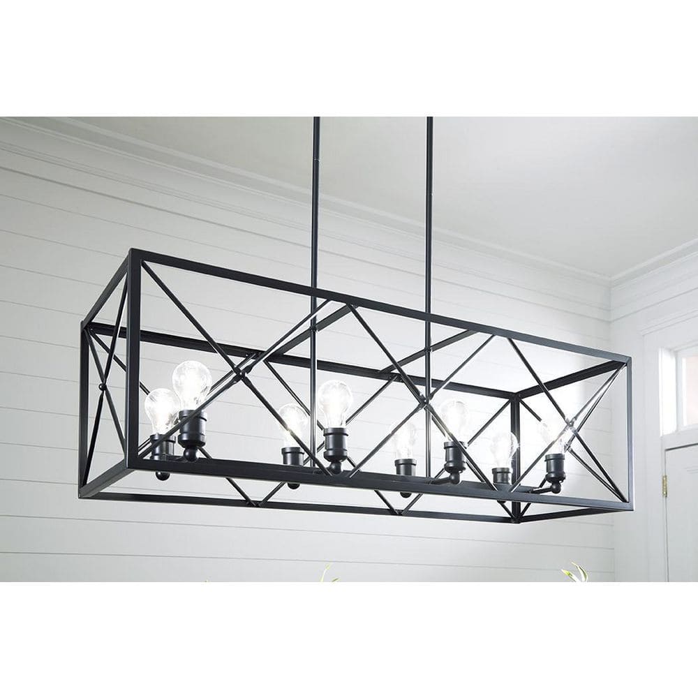 Brooklyn Matte Black 8-Light Island Pendant with Metal Framework
