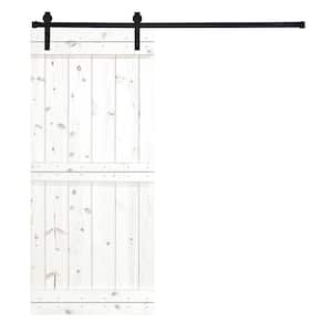 AIOPOP Mid-Bar Series 30 in. x 84 in. White Stained Knotty Pine Wood DIY Sliding Barn Door with Hardware Kit