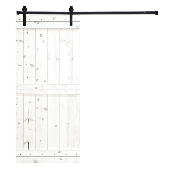 AIOPOP HOME AIOPOP Mid-Bar Series 30 in. x 84 in. White Stained Knotty Pine Wood DIY Sliding Barn Door with Hardware Kit
