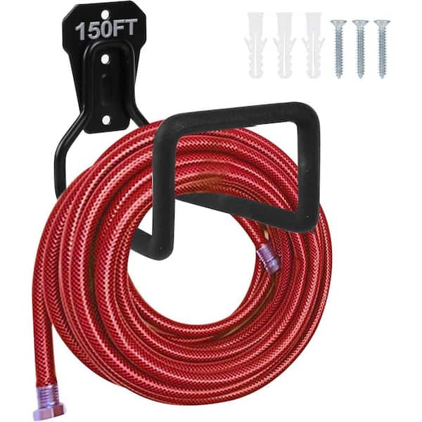 1 Pcs Metal Garden Hose Holder-Heavy Duty Hose Hanger Wall Mounted Water Hose Holder for Outside Yard-Black