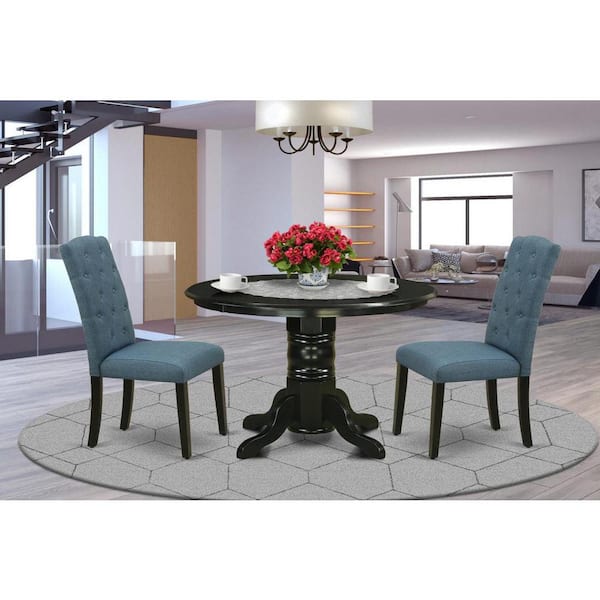 East West Furniture 3-Piece Black Finish Solid Wood Top - Round Dining Room Set - Seats 4