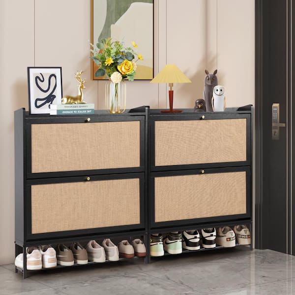 ATHMILE Black Wooden Shoe Storage Cabinet with Flip-Up Drawer (9.25 in. D x 31.5 in. W x 39.37 in. H) ATHMILE Black Wooden Shoe Storage Cabinet with Flip-Up Drawer (9.25 in. D x 31.5 in. W x 39.37 in. H)