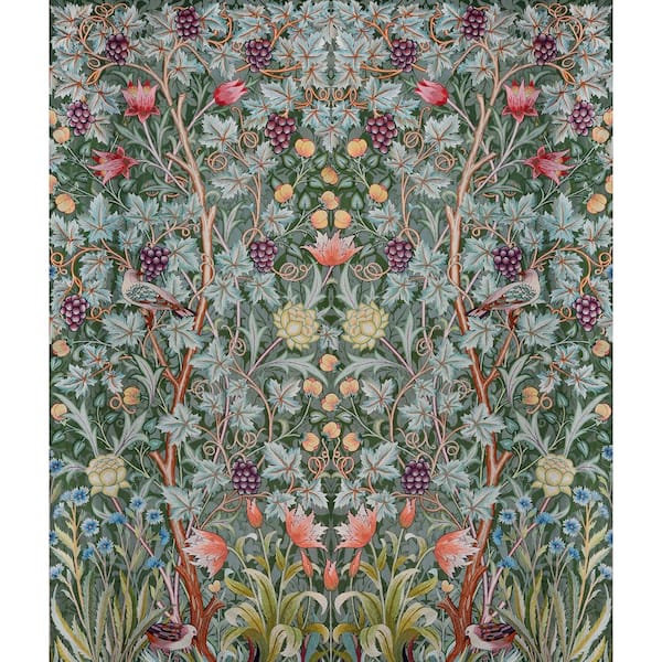 133.9 in. x 115.8 in. Vine Embroidery Sea Green Nature Wall Mural