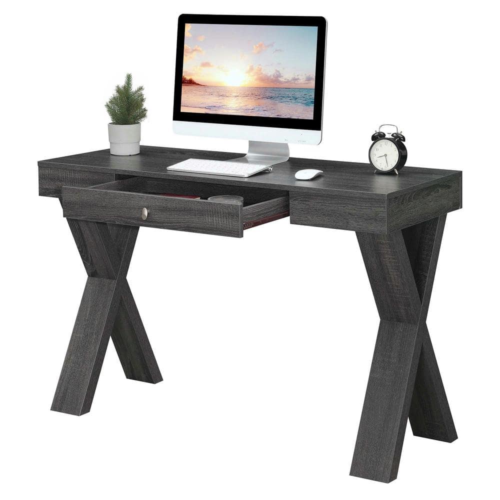 Weathered Gray 48" Contemporary Desk with Crisscross Legs and Drawer