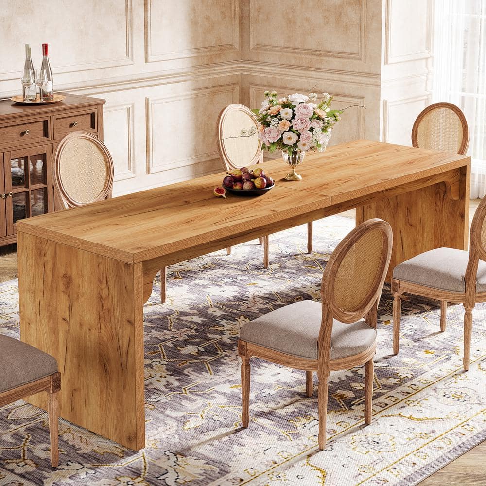 BYBLIGHT Roesler Modern Natural Wood 78 in. Pedestal Dining