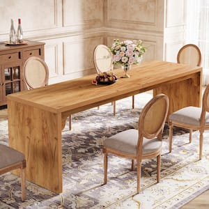 Roesler Modern Natural Wood 78 in. Pedestal Dining Table Seats 6-8