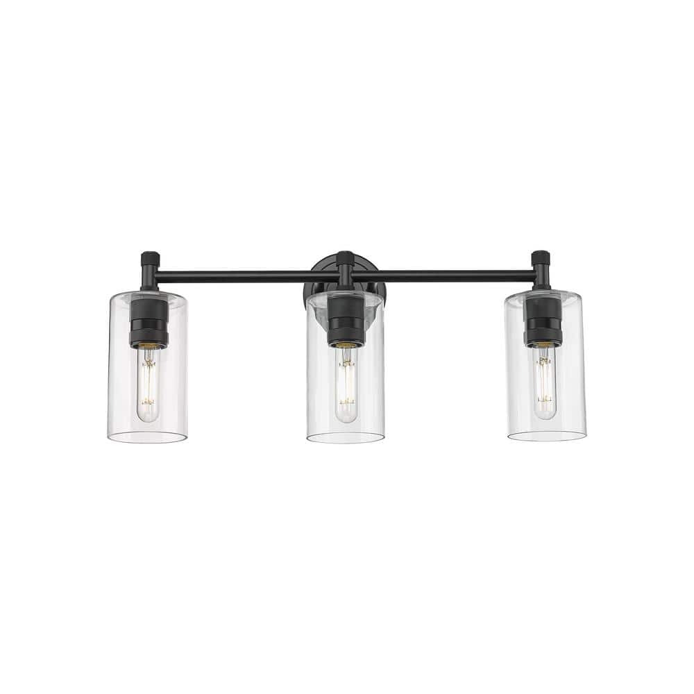 Crown Point 23.88 in. 3-Light Matte Black Vanity Light with Glass Shade price history on PriceWatchPro