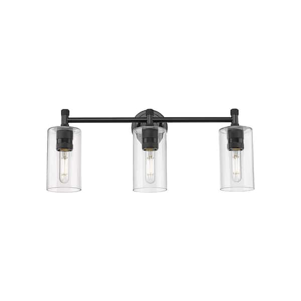 Innovations Crown Point 23.88 in. 3-Light Matte Black Vanity Light with Glass Shade