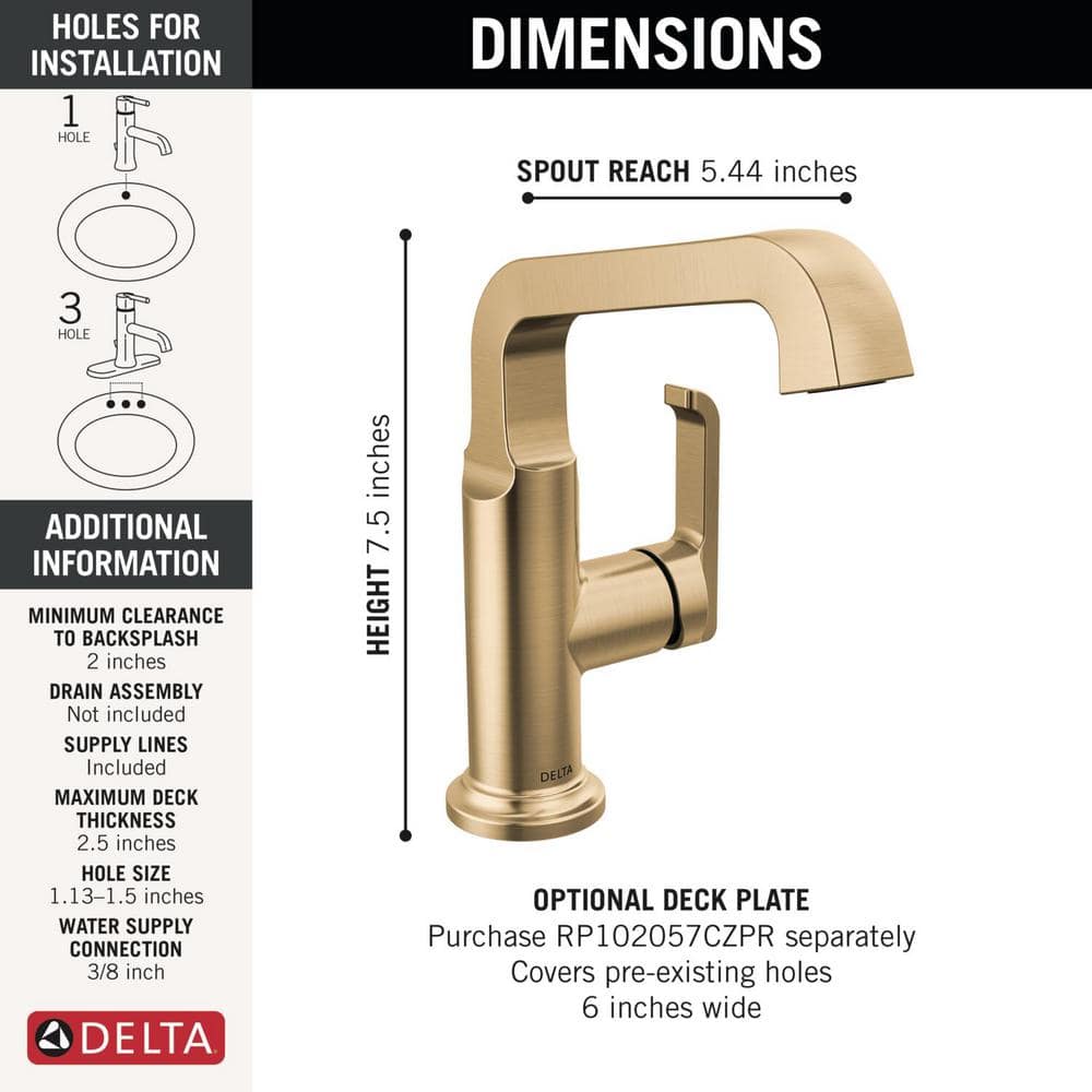 Champagne Bronze Tetra Single Hole Bathroom Faucet with Drain Assembly