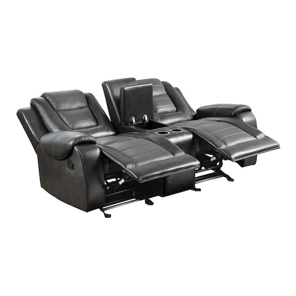 Lazzara Danio 76 in. W 2-tone Gray Faux Leather Double Glider