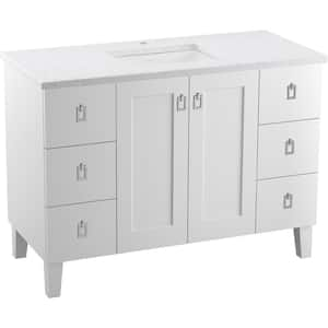 Poplin 48 in. W x 22 in. D x 35 in. H Single Sink Freestanding Bath Vanity in Linen White with White Quartz Top